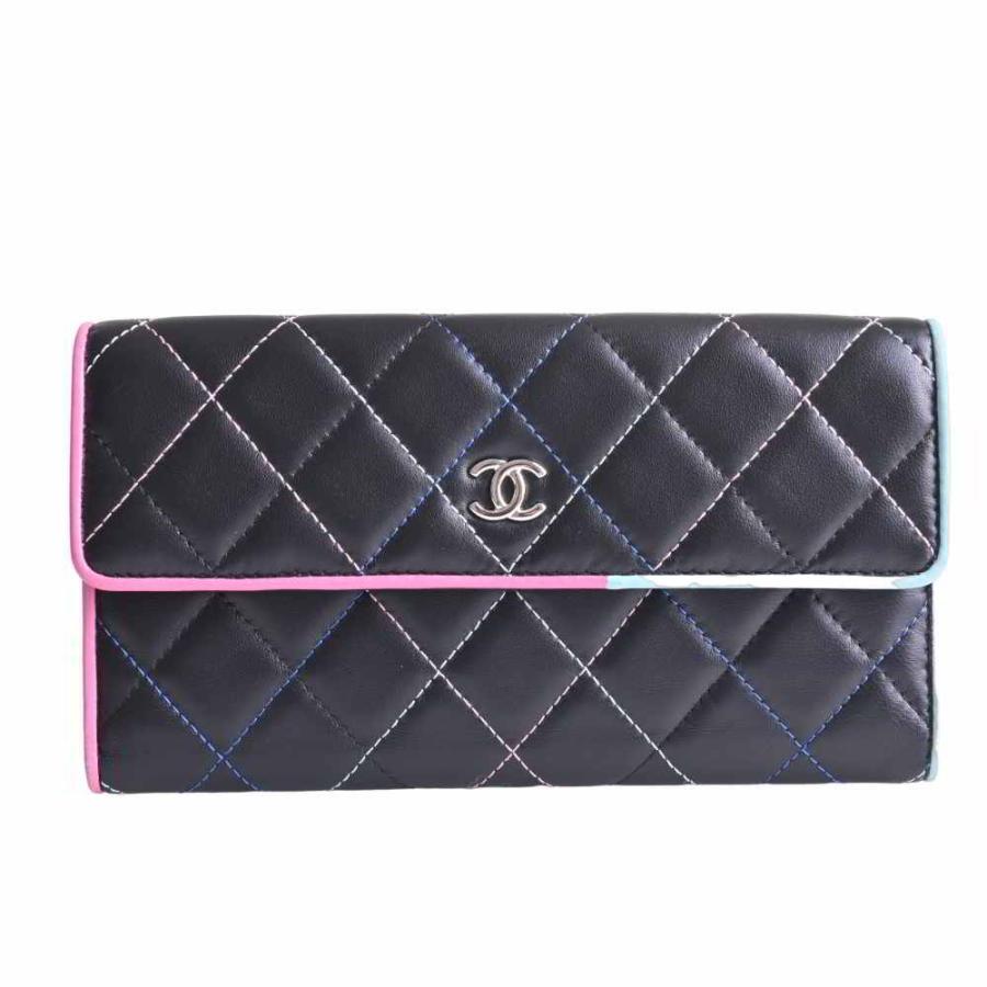 シャネル CHANEL 二つ折り長財布 マトラッセ ラムスキン ピンク - 通販