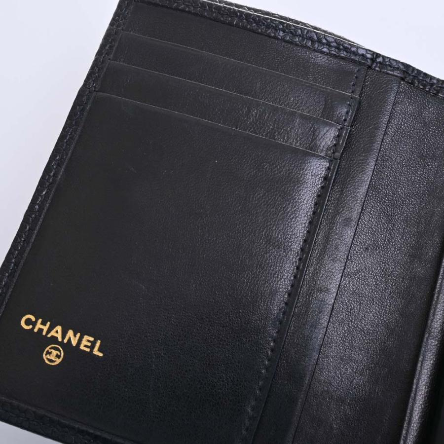 シャネル キャビアスキン がま口 コンパクト ウォレット ブラック ビコローレ CHANEL シャネル キャビアスキン ビコローレ ココマーク がま口