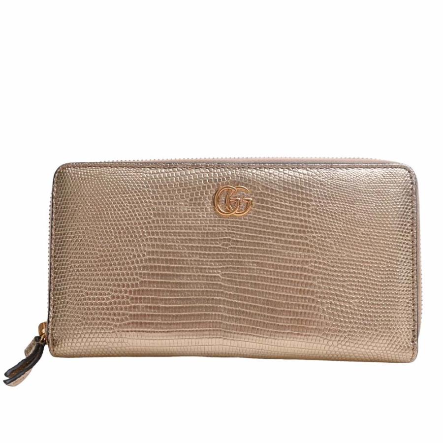✨極美品✨グッチ GGマーモント リザード ジップアラウンドウォレット 長財布 GGマーモント〕リザード ジップアラウンドウォレット ・シルバー
