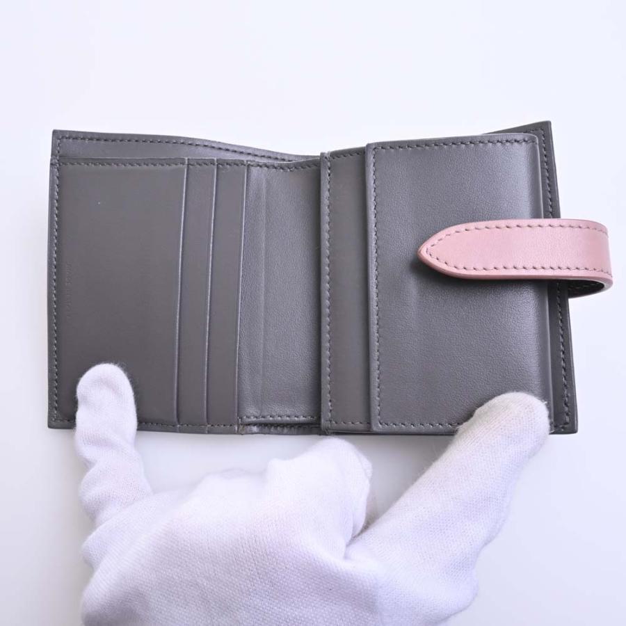 セリーヌ　ストラップウォレット 二つ折り財布　グレー✖️ピンク セリーヌミディアム ストラップウォレット グレー/ピンク