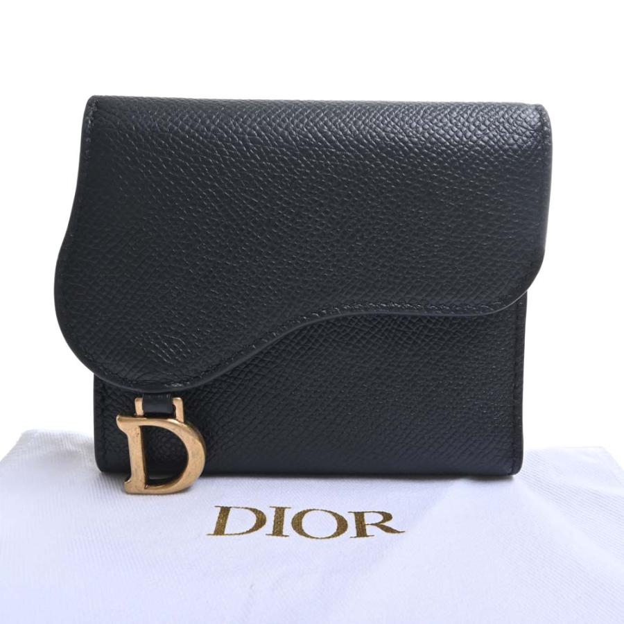 Christian Dior ロータスウォレット サドル 三つ折り財布 ブラック Christian Dior クリスチャンディオール サドル ロータス