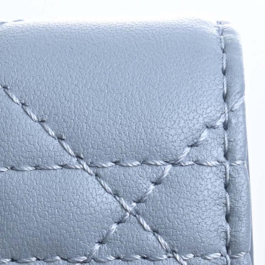 極美品/現行✨ディオール 折り財布 CDロゴ カナージュ グレーブルー レザー Christian Dior [正規ラッピング済] ディオール 長財布 財布