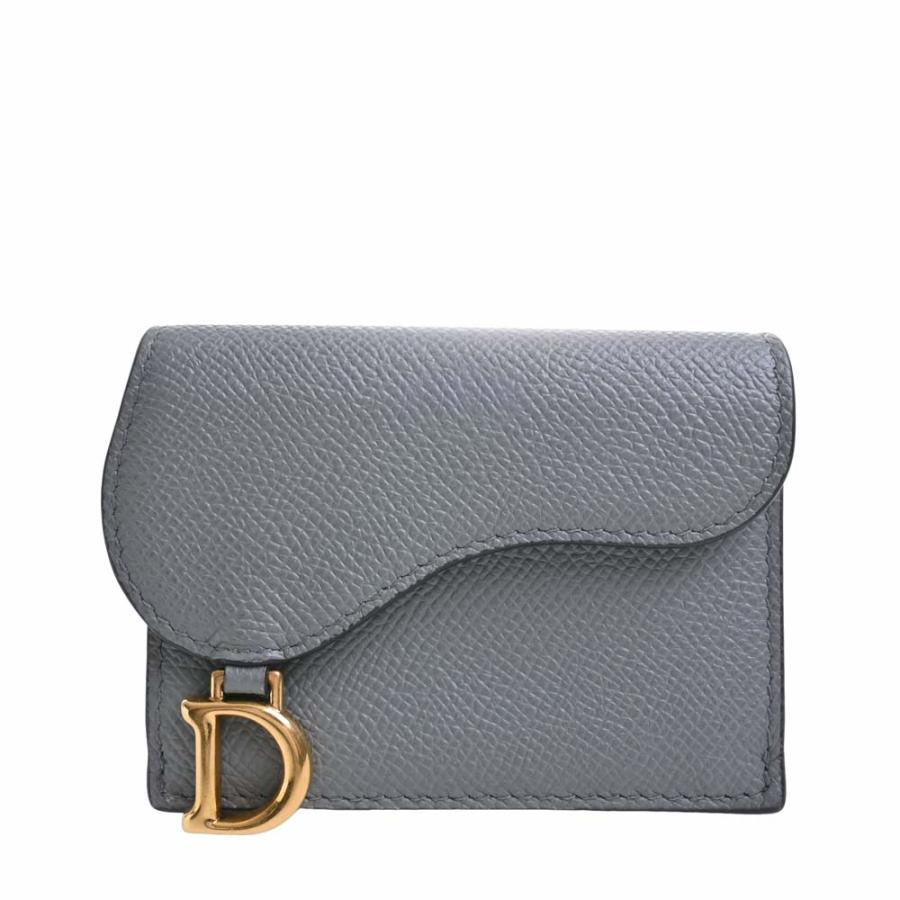 【美品】クリスチャンディオール 三つ折り 財布 CDロゴ レザー グレー Dior グレー 三つ折り財布