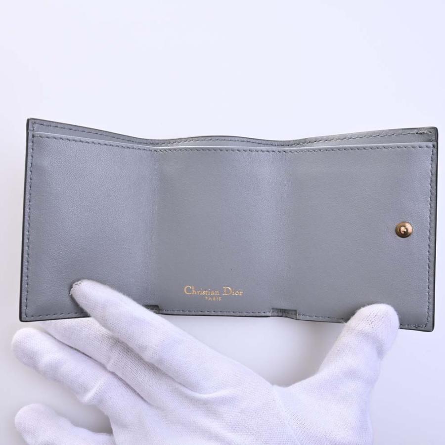 Dior グレー レザーサドル　三つ折り財布 Christian Dior ディオール 財布 レディース ブランド 三つ折り