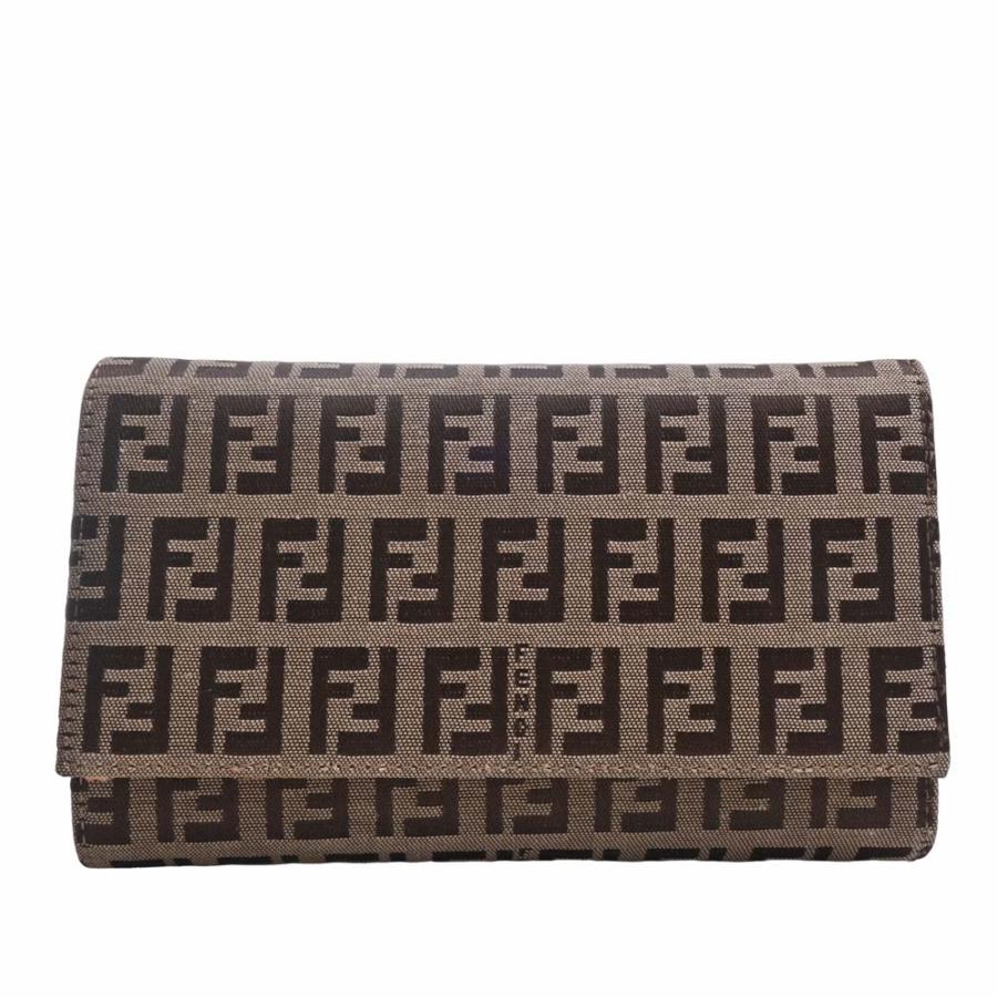 美品 FENDI ズッキーノ キャンバス 三つ折り財布 ベージュ
