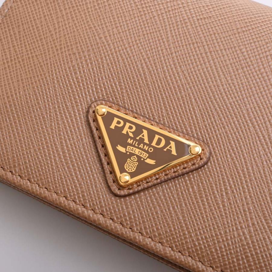 【極美品】PRADA サフィアーノ　二つ折財布 ベージュ　トライアングル PRADA プラダ サフィアーノ トライアングルロゴ 二つ折り