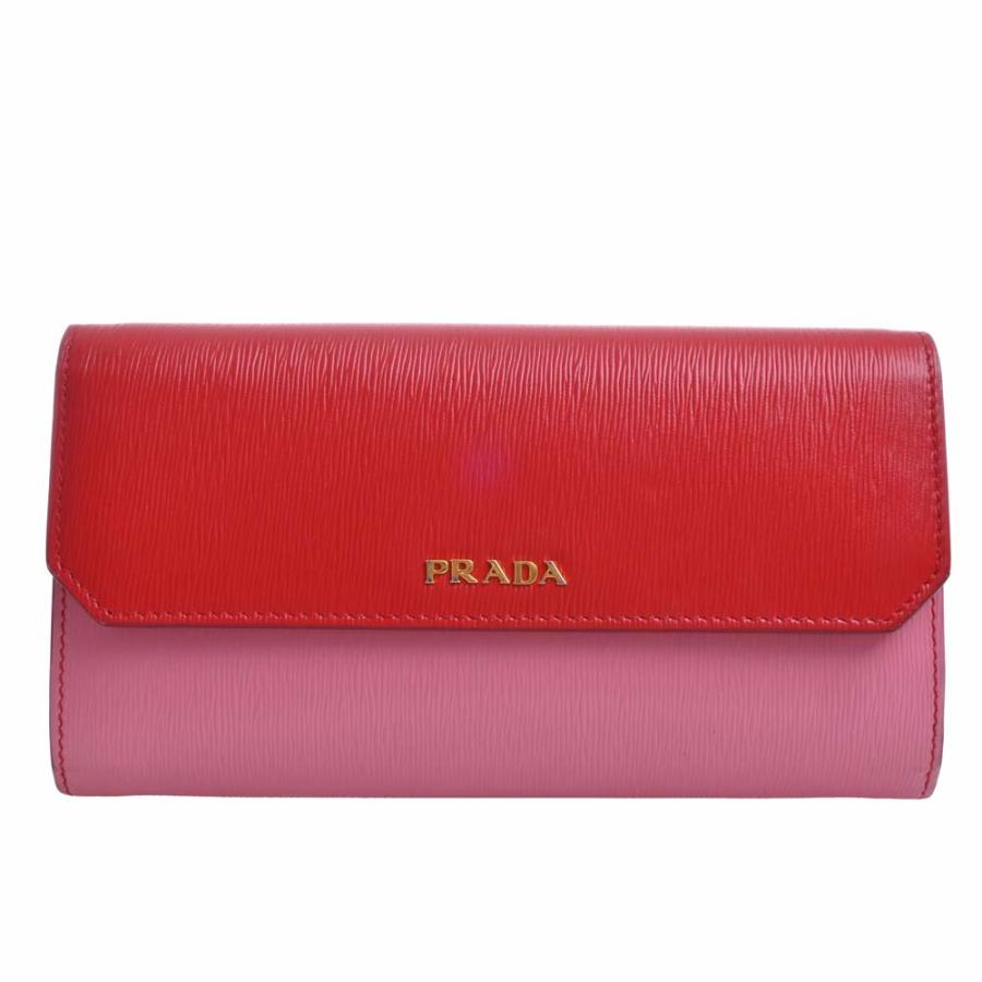 PRADA プラダ レザー 二つ折り 長財布 ピンク/レッド レディース by  
