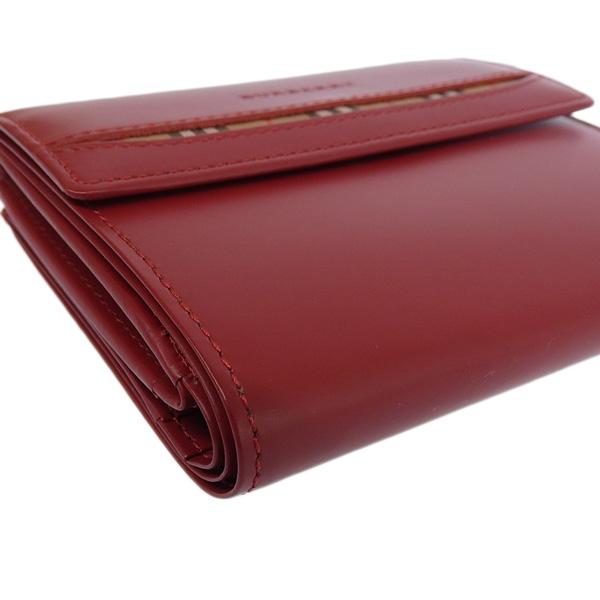 BURBERRY バーバリー レザー チェック柄 二つ折り財布 レッド