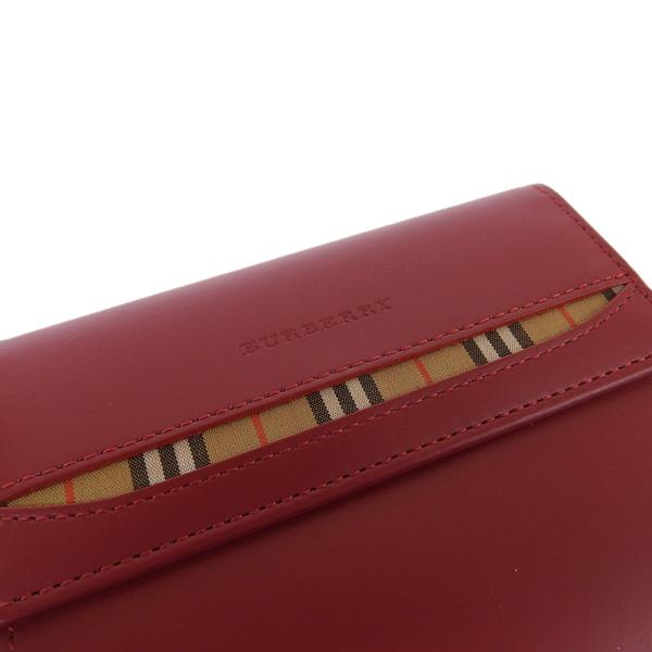美品　バーバリー　 二つ折り財布　レッド BURBERRY バーバリー レザー チェック柄 二つ折り財布 レッド