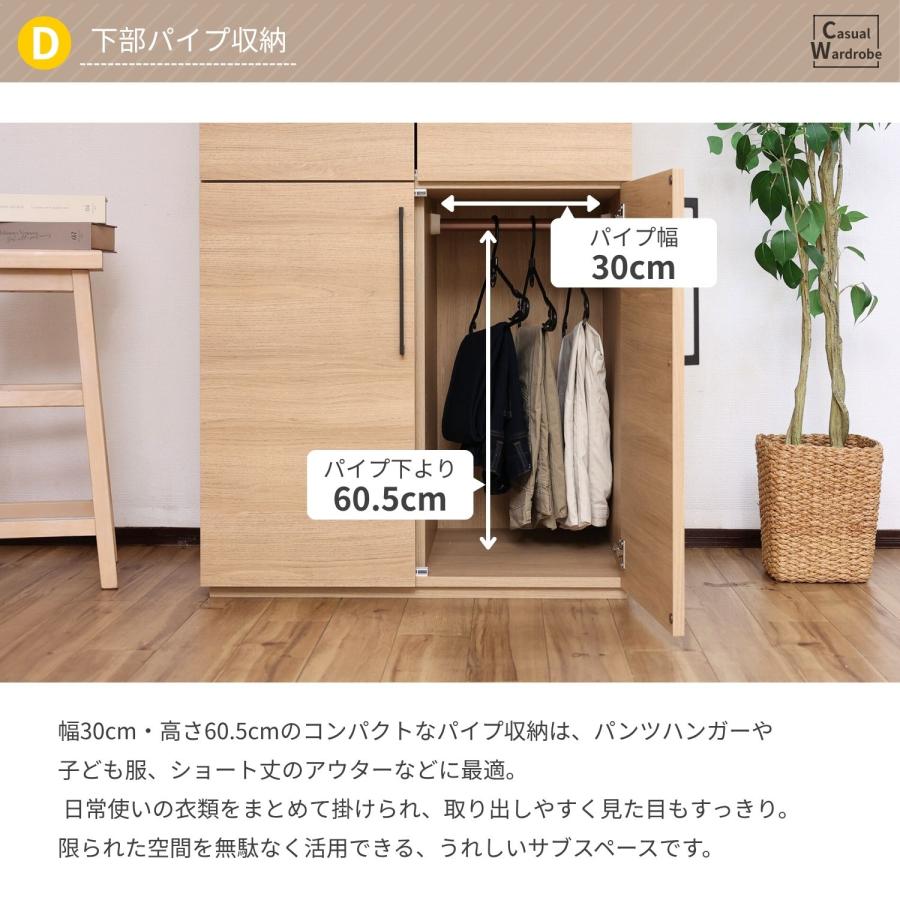 タカシン家具工業 クローゼット 扉 幅74 ハンガーラック ワードローブ