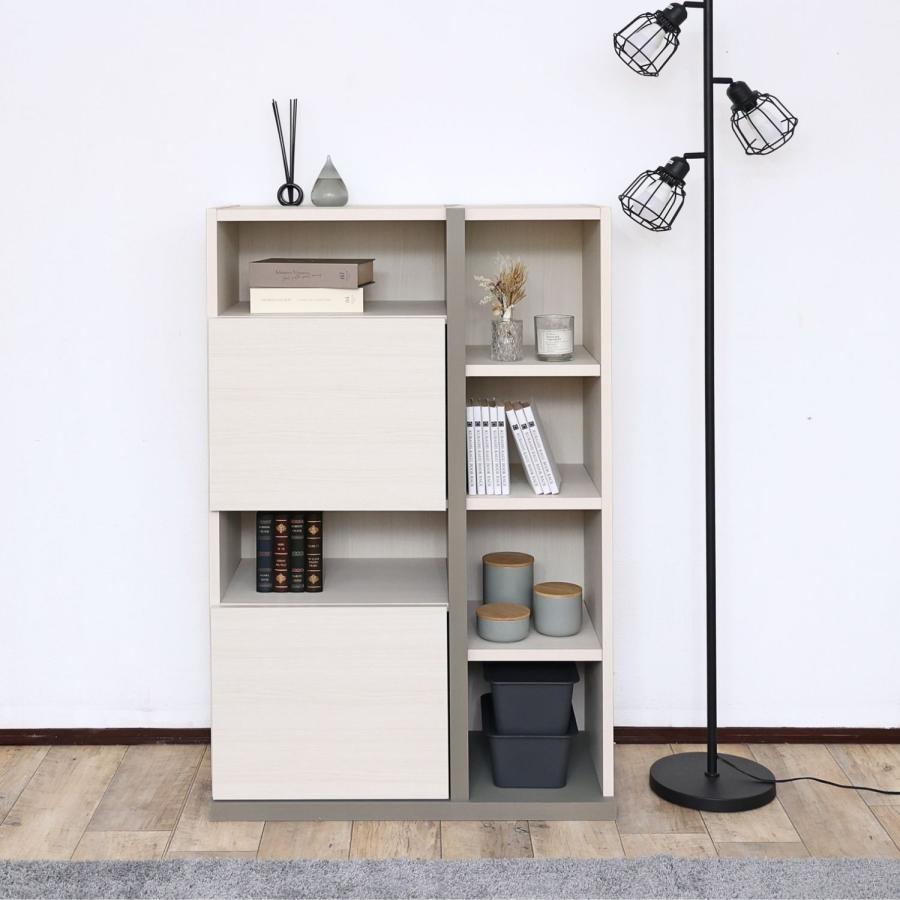 キャビネット アクセント 木製 サイドボード 本棚 リビング収納 オープン プッシュ扉 薄型 移動棚 扉付 白 グレージュ 日本製 pabo-1280ot 爆買 | タカシン家具工業 | 15