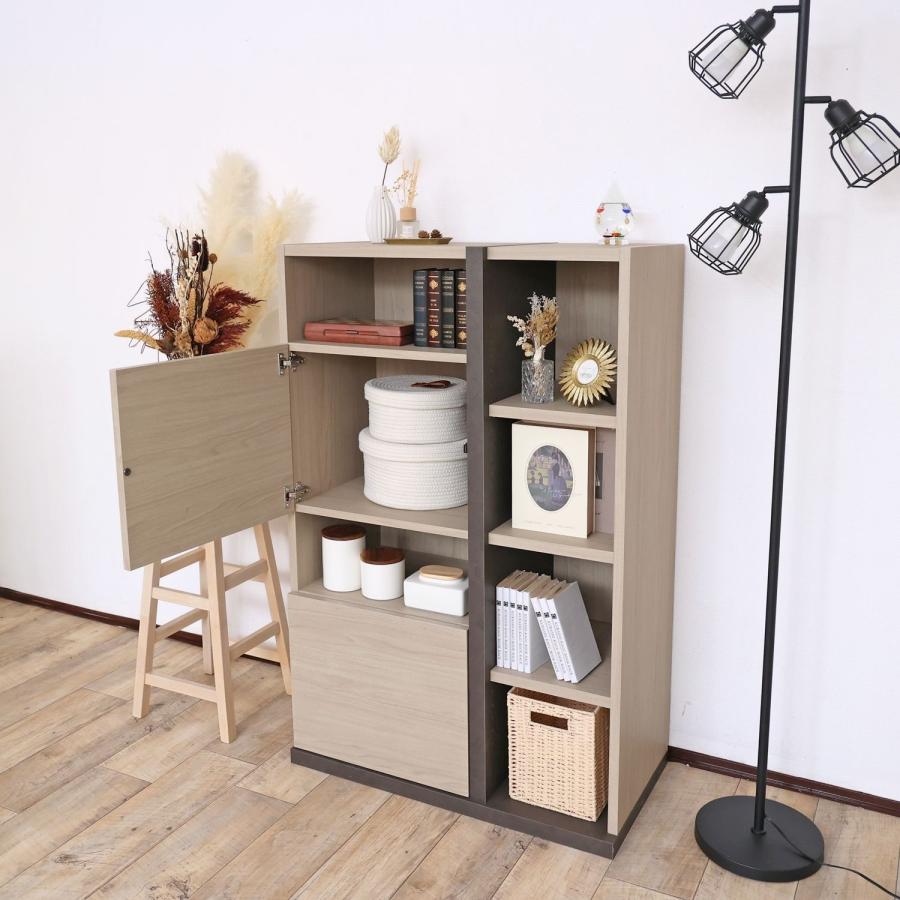 キャビネット アクセント 木製 サイドボード 本棚 リビング収納 オープン プッシュ扉 薄型 移動棚 扉付 白 グレージュ 日本製 pabo-1280ot 爆買 | タカシン家具工業 | 16