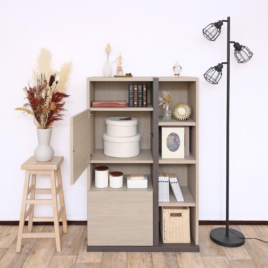 キャビネット アクセント 木製 サイドボード 本棚 リビング収納 オープン プッシュ扉 薄型 移動棚 扉付 白 グレージュ 日本製 pabo-1280ot 爆買 | タカシン家具工業 | 04