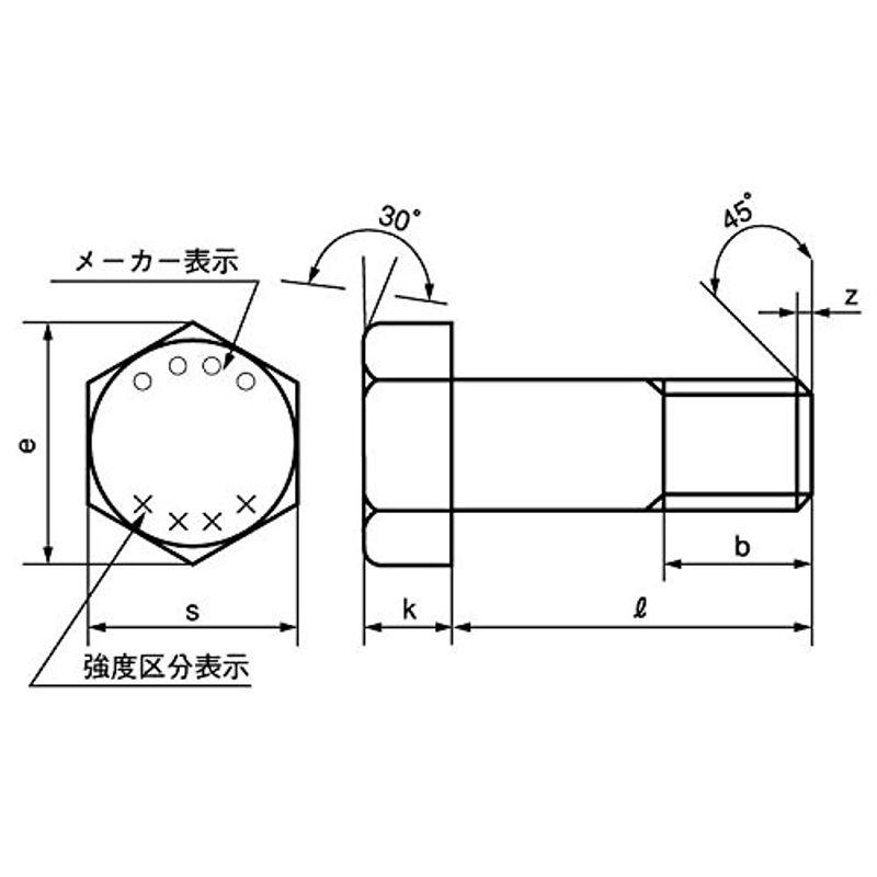 鉄(SCM435) 酸化鉄被膜 六角ボルト 強度区分：10.9 (細目・半ねじ) Ｍ２４×３９０ ピッチ＝2.0mm (1本入り) - 2