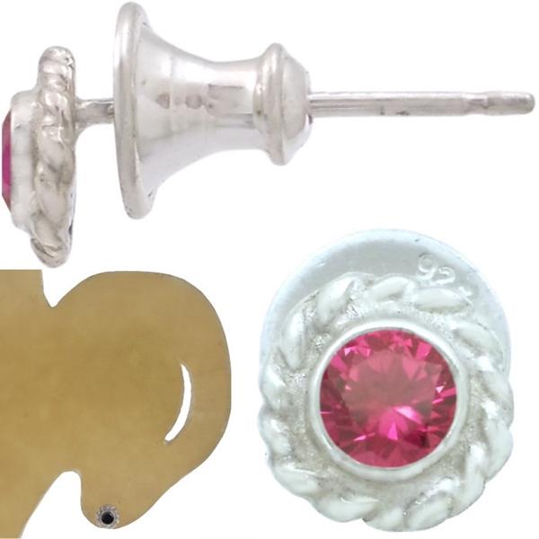 7月)ルビー ツイスト フラワー シルバー ピアス(ペア) : シルバー