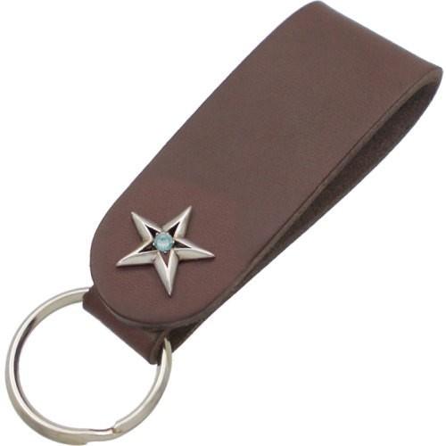 11月)ブルートパーズ ツイン スター ブラウンレザー キーホルダー