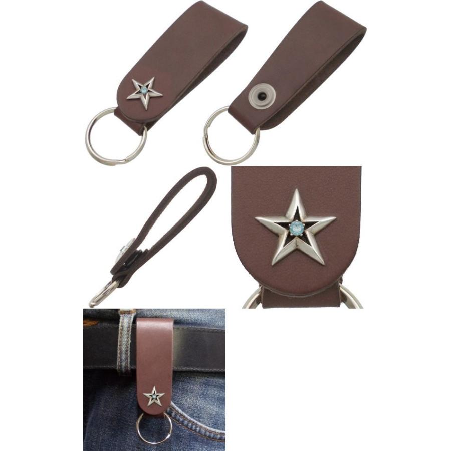 11月)ブルートパーズ ツイン スター ブラウンレザー キーホルダー