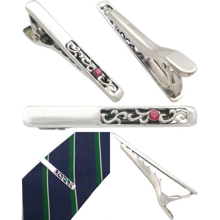 7月)ルビー スクロール シルバーネクタイピン 誕生石 : シルバー