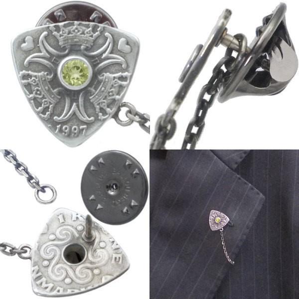 8月)ペリドット クローネ コイン チェーン ピック シルバー ピンバッジ