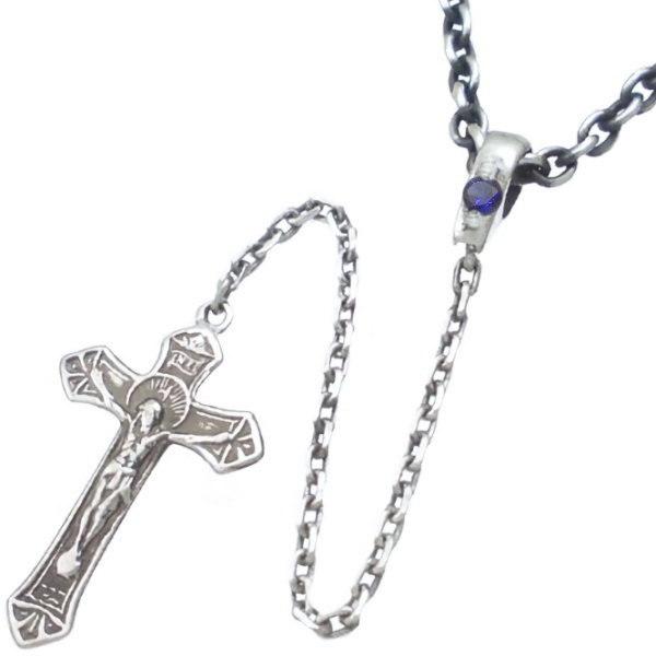 9月)サファイア ロザリオ クロス シルバー ペンダントトップ 誕生石