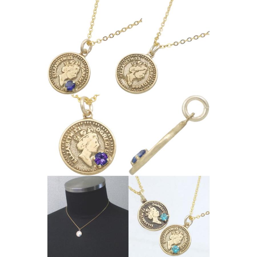 (9月)サファイア ゴールドコート エリザベス コイン シルバー ペンダント ネックレス 誕生石