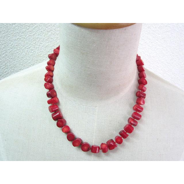 珊瑚ネックレス ドラム レッド 赤 海竹珊瑚 さんご 01-320 : B