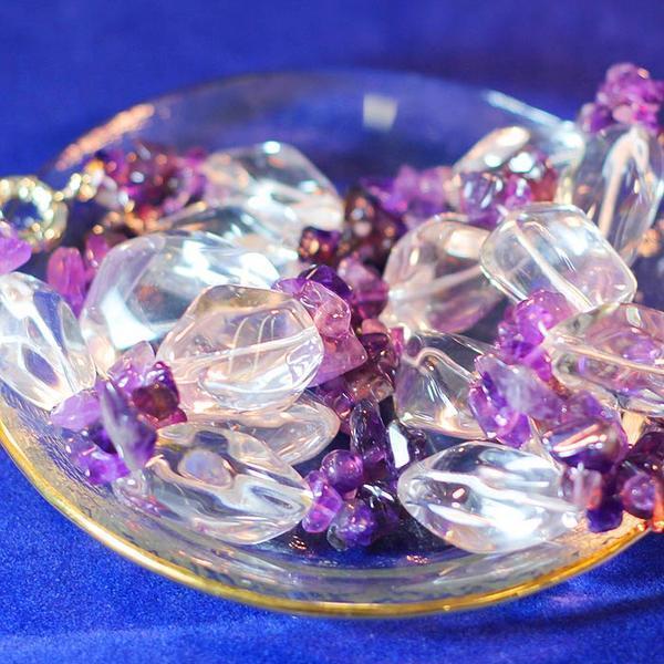 ◇最高級◇本水晶×アメジストネックレス タンブル サザレ05-379