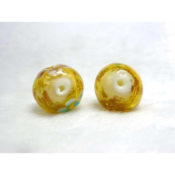 ■2個セット■キレイな高級トンボ玉 花 薄茶15mm 06-1037|b-soft|02