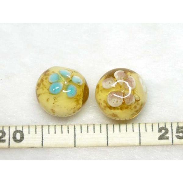 □2個セット□キレイな高級トンボ玉 花 薄茶15mm 06-1037 : Bクラフト