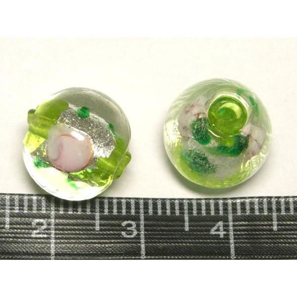 ◇箔入りトンボ玉連◇薔薇 ラウンド 約12mm 約33粒 黄緑 06-1256｜b-soft｜02