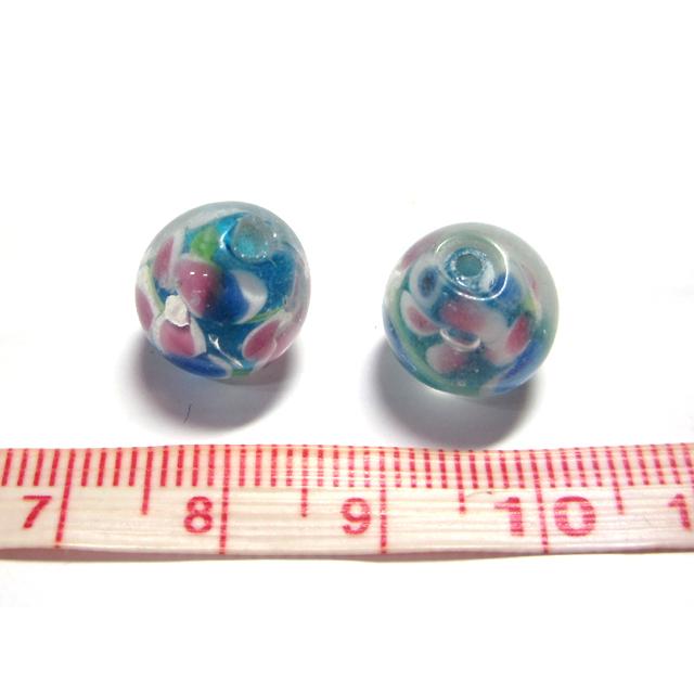◆トンボ玉◆ラウンド 約12mm 23粒 花模様 水色 06-1355|b-soft|02
