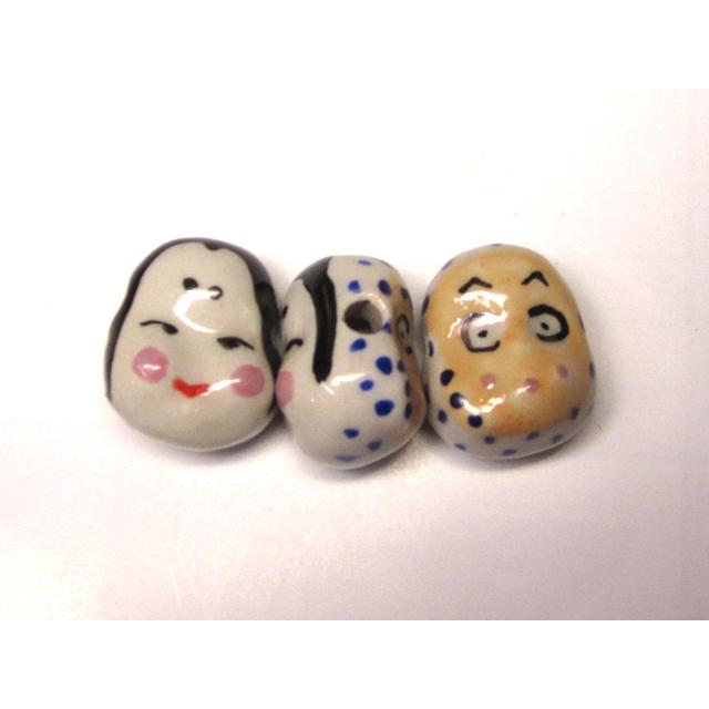 ◇陶器ビーズ◇両面 おかめ ひょっとこ 横穴 約21×18mm 8粒 06