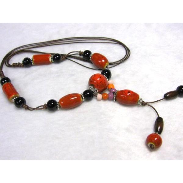 エスニックジュエリー！「古代ガラスと赤メノウとジャワ手作りビーズ」ネックレス エスニックジュエリー！「古代ガラスと赤メノウとジャワ手作り
