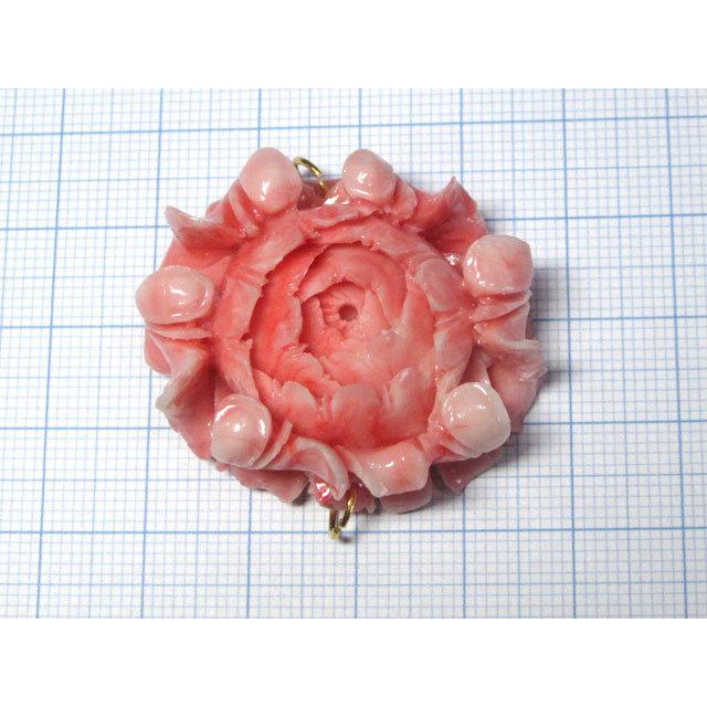 珊瑚（練り） フラワーパーツ トップ用 2つ穴 ピンク 約33×38mm