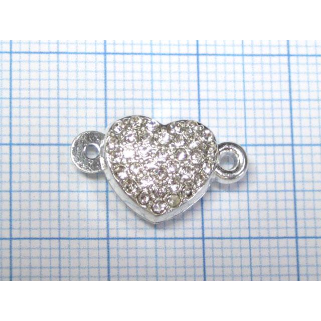 マグネットクラスプ ラインストーンハート 古代銀 約18×11mm 【10個  