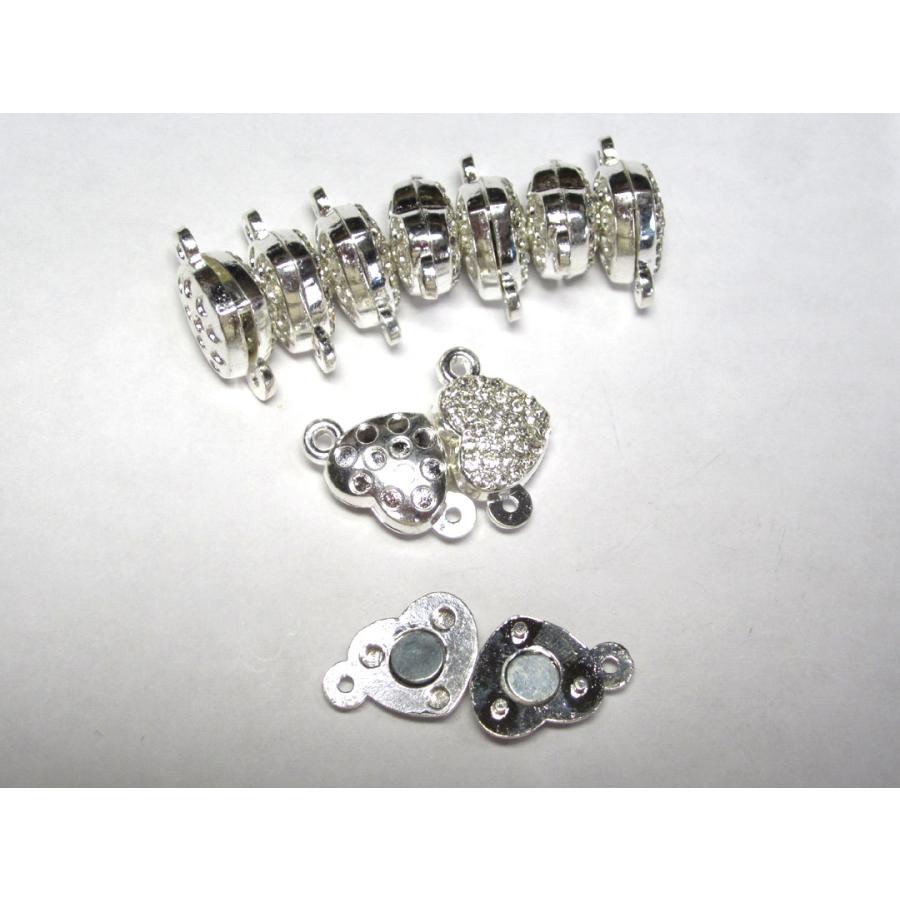 マグネットクラスプ ラインストーンハート 古代銀 約18×11mm 【10個  