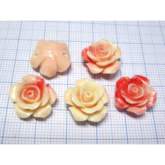 天然珊瑚　サンゴルース　華　バラ　ハンドメイドの材料に　薄ピンク 珊瑚 薔薇型ビーズ マーブルピンク 約15×8mm 5個 さんご サンゴ