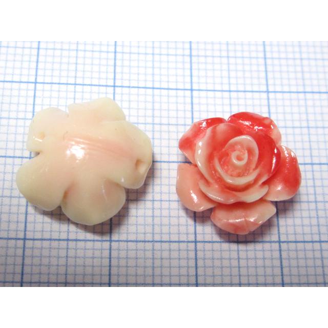 珊瑚 薔薇型ビーズ マーブルピンク 約15×8mm 5個 さんご サンゴ