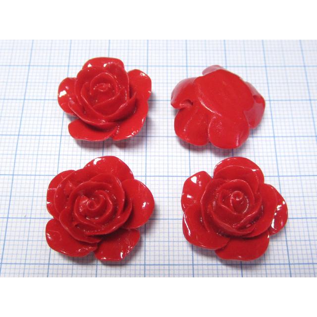 珊瑚 薔薇型ビーズ レッド 約22×12mm 4個 さんご サンゴ コーラル 山