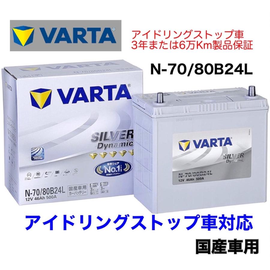 varta Silver Dynamic N-70/80B24L (新品) VARTA N-70(80B24L) (バルタ、ファルタ) アイドリングストップ車