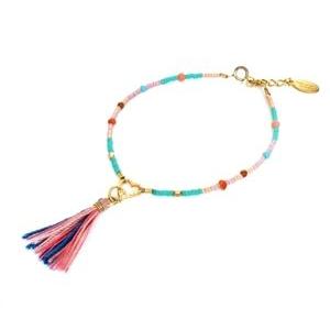 chibi jewels　チビジュエルズ　ブレスレット　Colorful Bead Bracelet with Charm and Tassel ピンク/ハート｜b-t-f