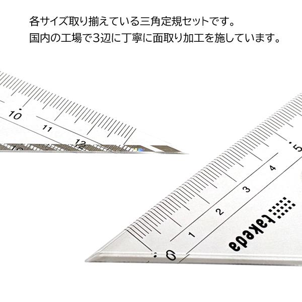 タケダ（takeda） 三角定規セット 18cm 3mm厚 目盛付き 面取り 60度 45