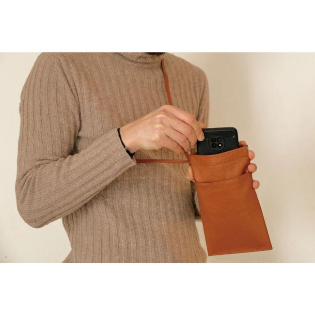 スマホショルダーポーチ 本革 ばね口 ポケット付き スマホケース