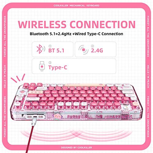 YUNZII Coolkiller CK75 無線 ホットスワップメカニカルキーボード 透明アクリル ガスケット装着 ワイヤレス キーボード Windows/Mac用(Meow Switch，ピーチピン Bluetooth