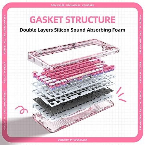YUNZII Coolkiller CK75 無線 ホットスワップメカニカルキーボード 透明アクリル ガスケット装着 ワイヤレス キーボード Windows/Mac用(Meow Switch，ピーチピン Bluetooth