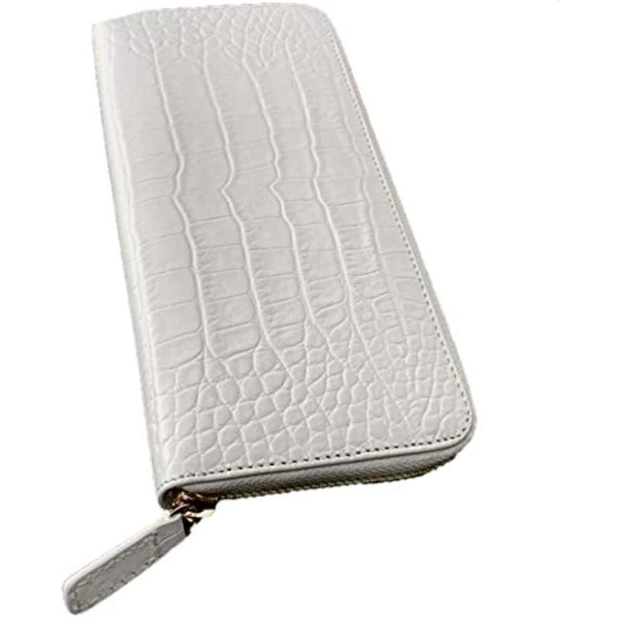 長財布 蛇革 型押し 白 クロコダイル メンズ 牛革 財布 帽子 ファッション小物 マチ部 蛇革 その他財布 Trust Trading レディース