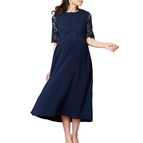 Sweet Mommy マタニティワンピース 授乳服 総レース ロングドレス フォーマル 結婚式 Bタイプ コンビネイビー L 62 以上節約