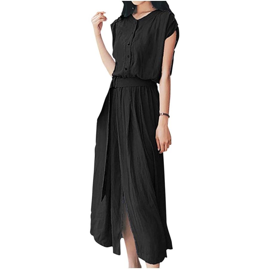 ネコート ロングワンピース Vネック ベルト付き 無地 フレンチスリーブ 前開き ギャザー Aライン エレガント ワンピース 大人 きれ ワンピーススーツ Canipec Org Mx