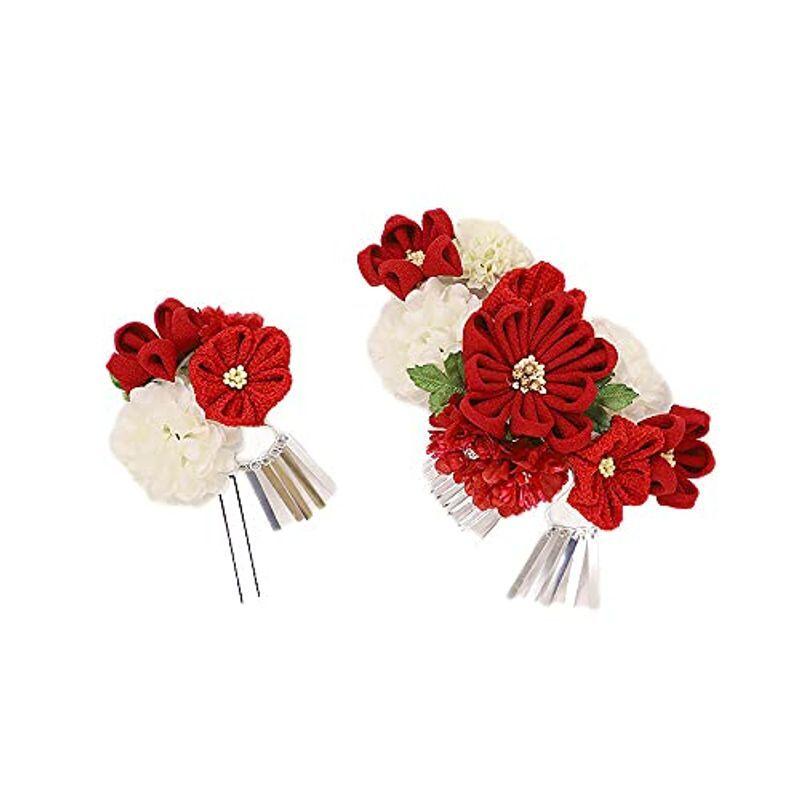 髪飾り 成人式 Shopの髪飾り 振袖 つまみ細工 浴衣 白 卒業式 袴 結婚式 2点セット 赤 白 花 洋 かんざし つまみ細工 ビラビラ 手作り ちりめんフォーマ 簪 和 B A Shop で 売れる