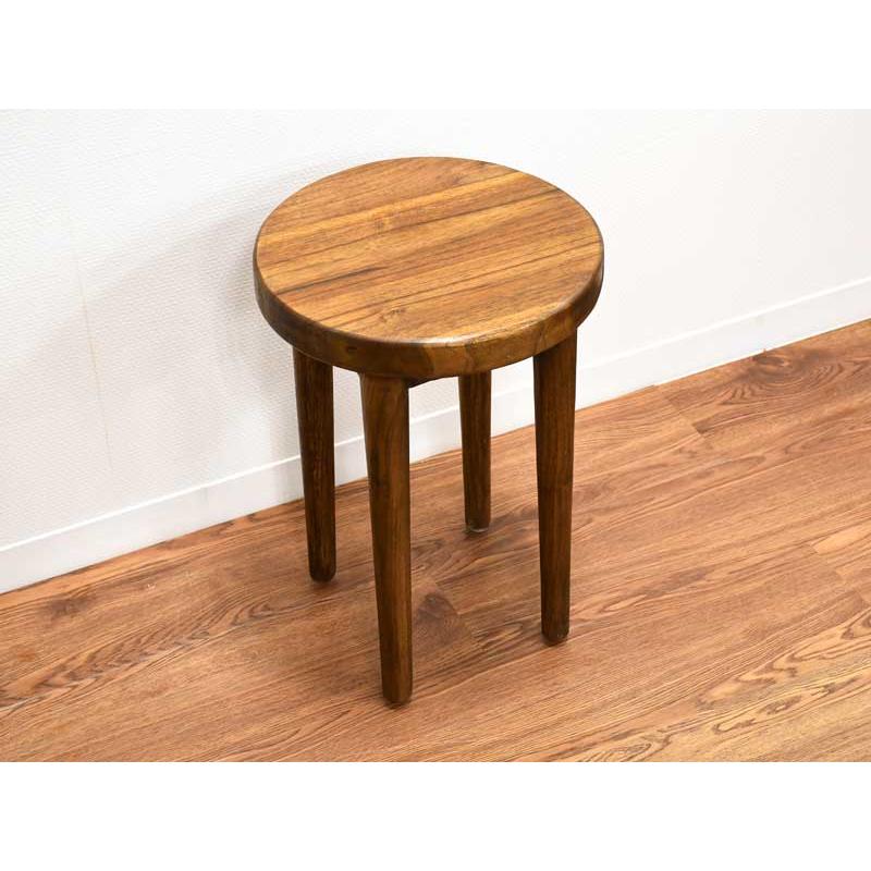 オールドチーク材のスツール 無垢材 円形 丸型 腰掛け 椅子 ラウンド